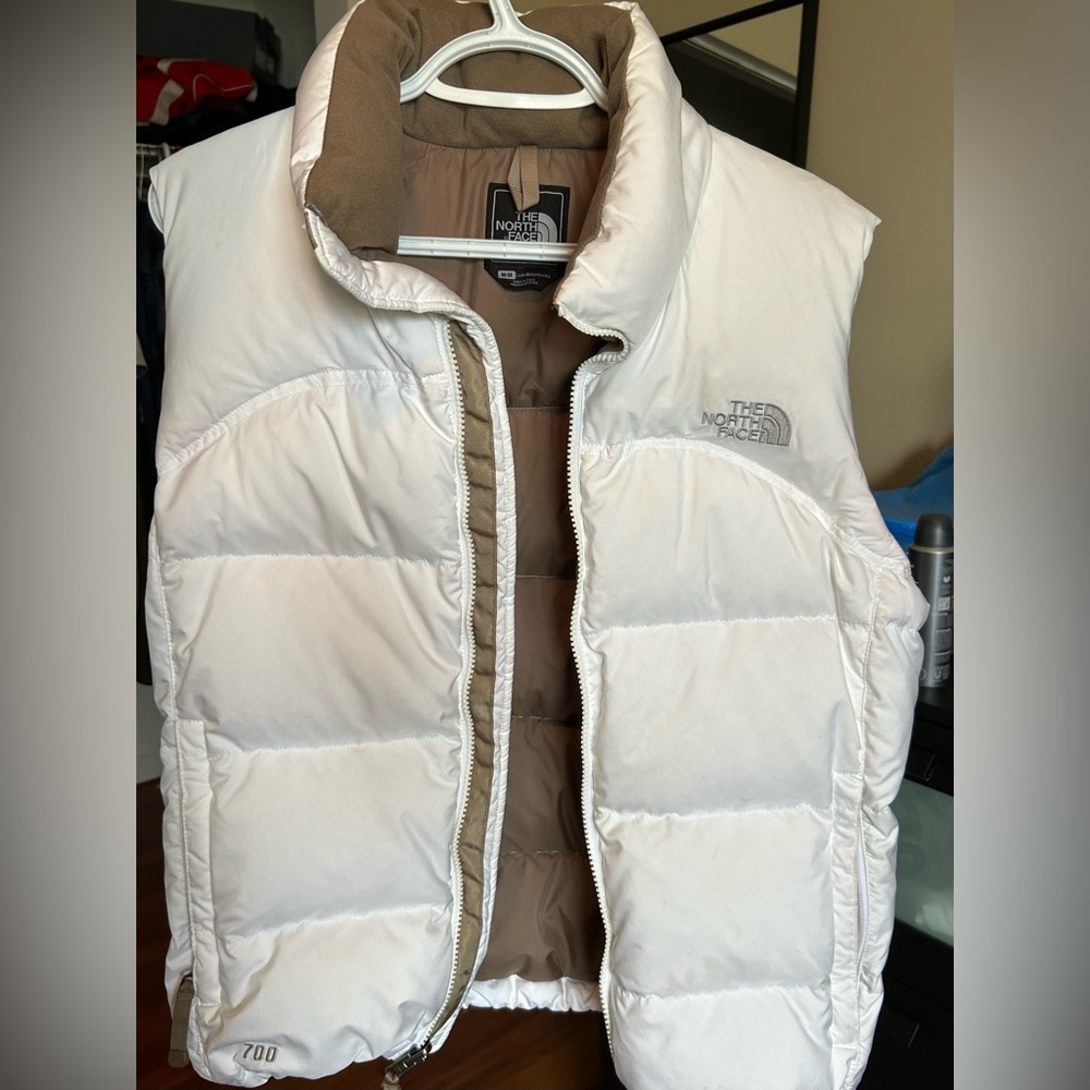 White/Brown North Face Puffer Vest
